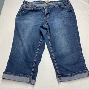 Earl Jean Womens 20W Capri Jeans Blue Medium Wash Stretch Cuffed Flap Pocket